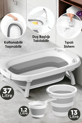 Katlanır 3'lü Bebek Çocuk Yıkama Küvet - Kova - Maşrapa Seti Büyük Boy Banyo Seti Image 0