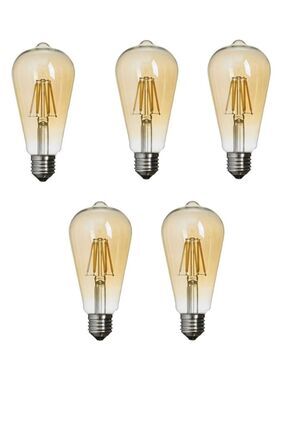 5 Adet K2 6W E27 2700K Sarı Işık ST64 Led Flamanlı Rustik Ampul KES605 Image 0