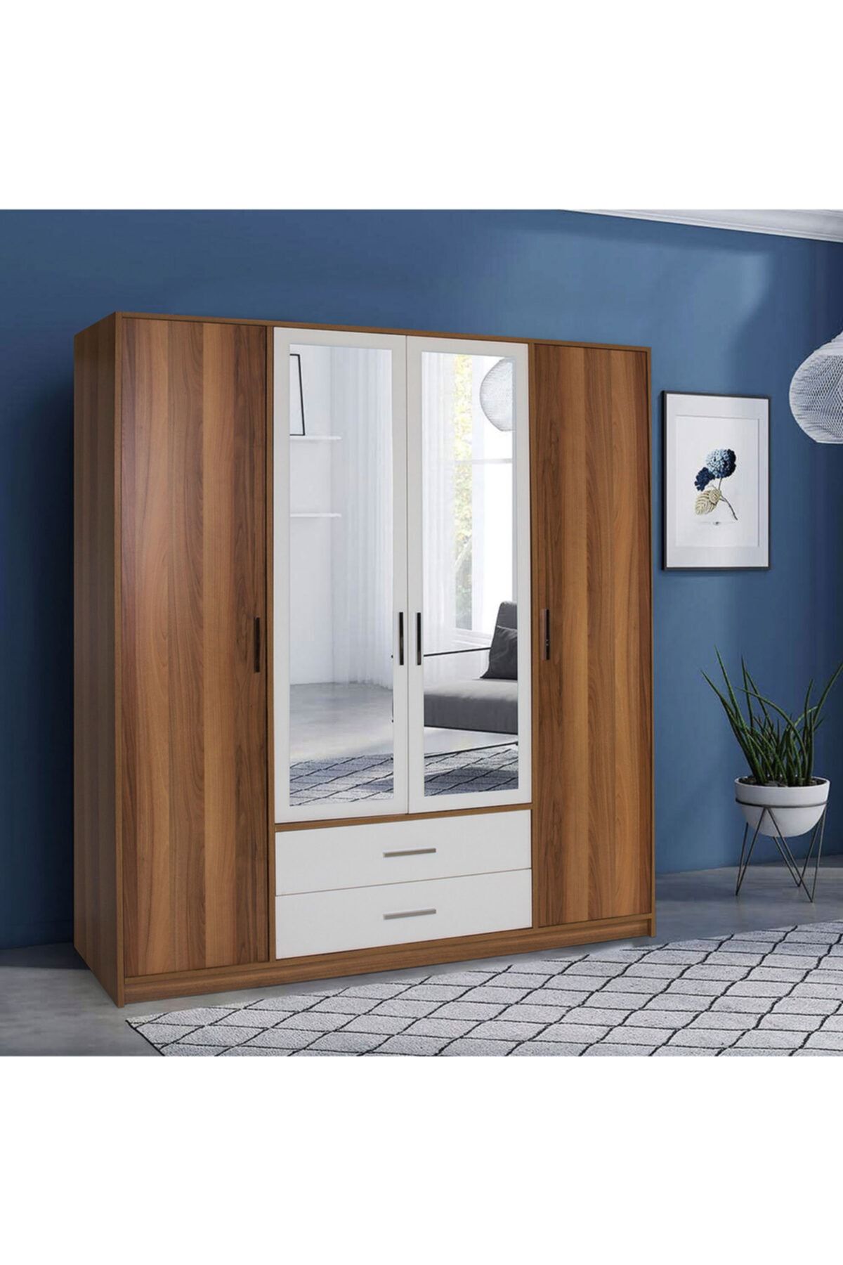 MOBİLYA SARAYI Modern 4 Kapaklı Aynalı Çekmeceli Dolap