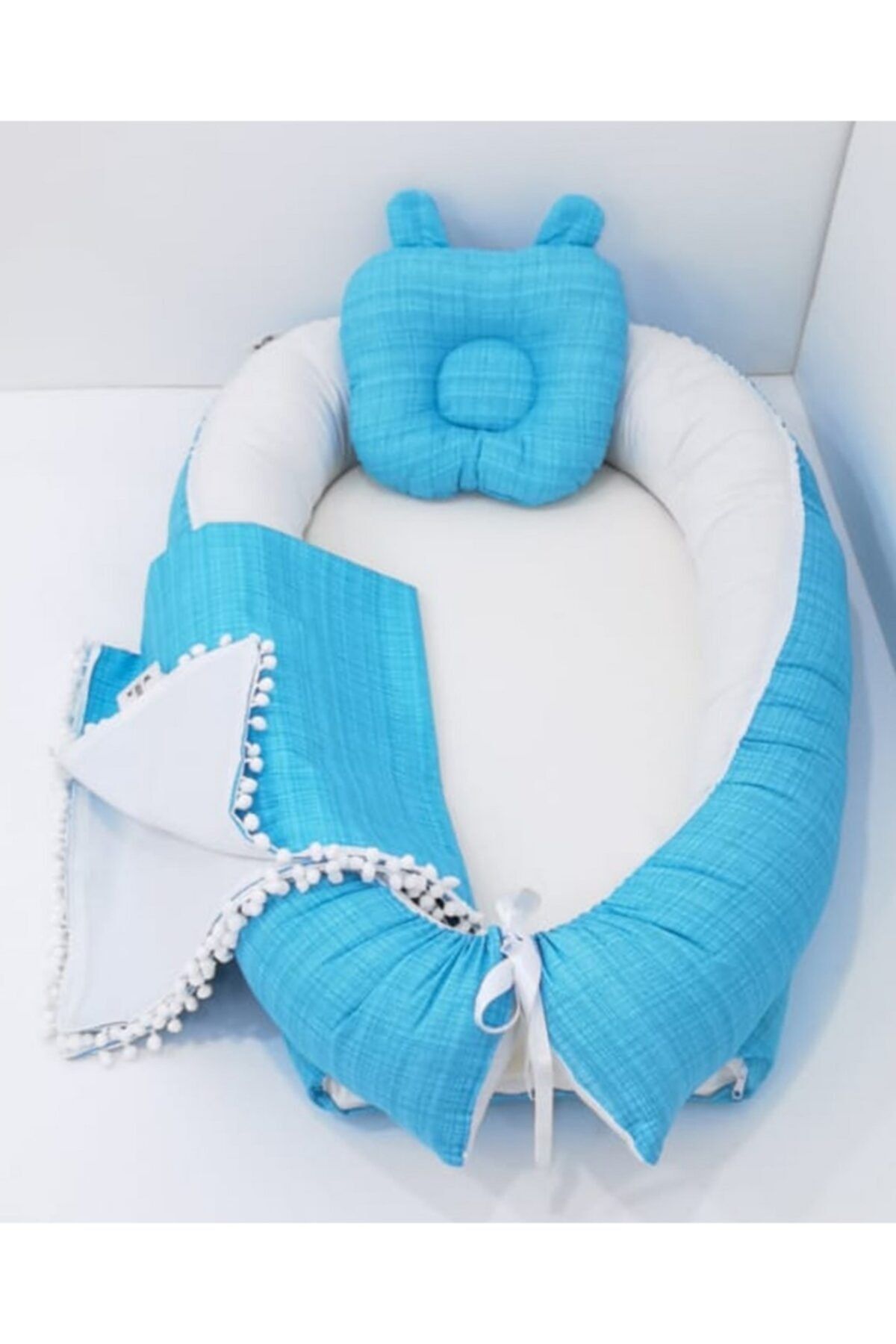 mordesign Babynest Anne Yanı Bebek Yatak ve Pike 3'lü Set, Turkuaz