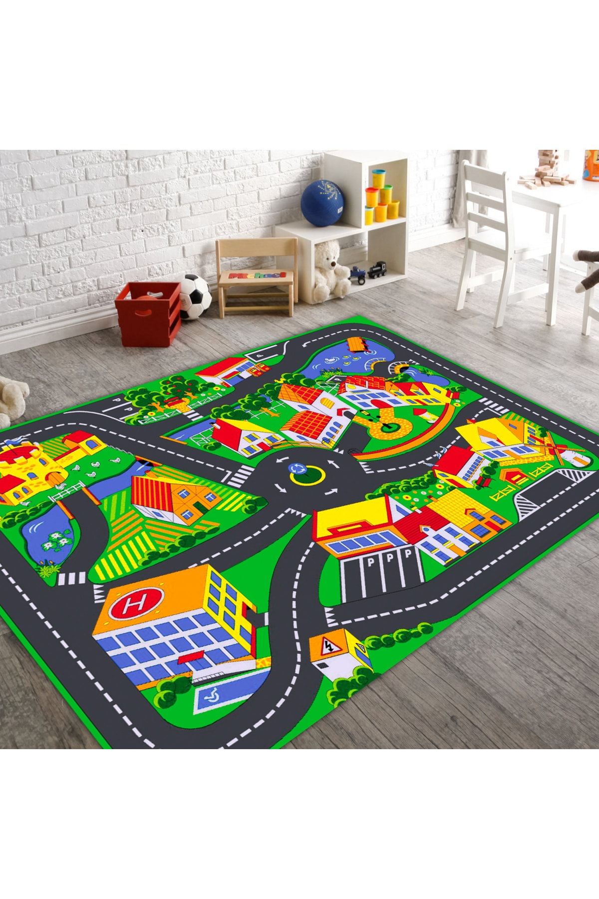 KİPARİS Yol Desenli Kaymaz Taban Çocuk Odası Halısı
