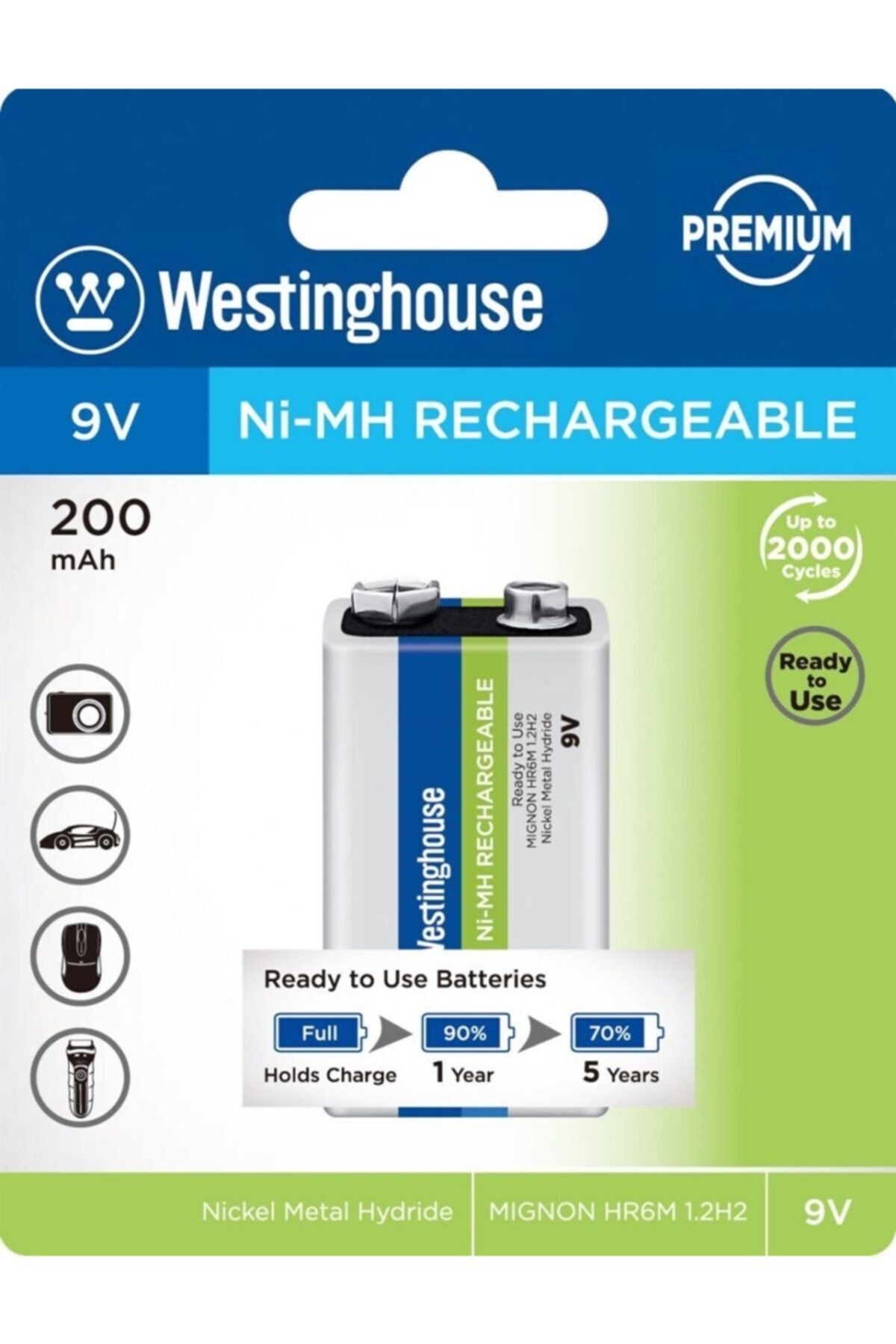 Westinghouse 9v Şarjlı Pil