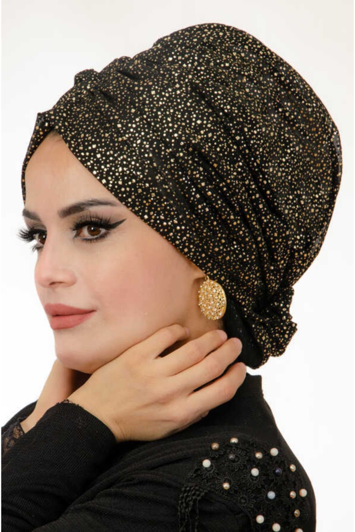 Aişe tesettür Siyah Parıltılı Abiye Bone