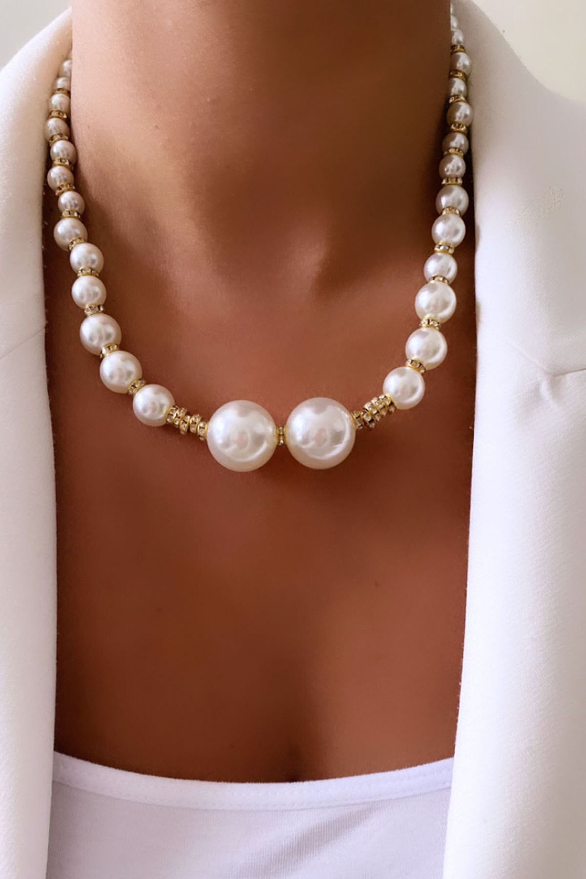 Pearl and hot sale stone necklace