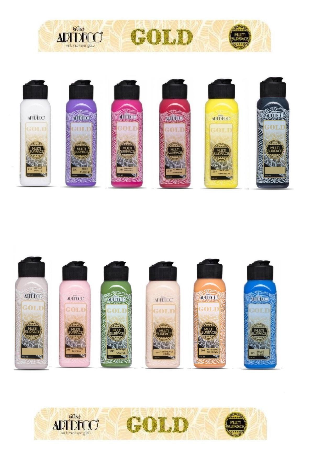Artdeco Gold Multi Surface Akrilik Boya Seti - 12 X 140 Ml. Muhteşem Renkler - Kozme Store