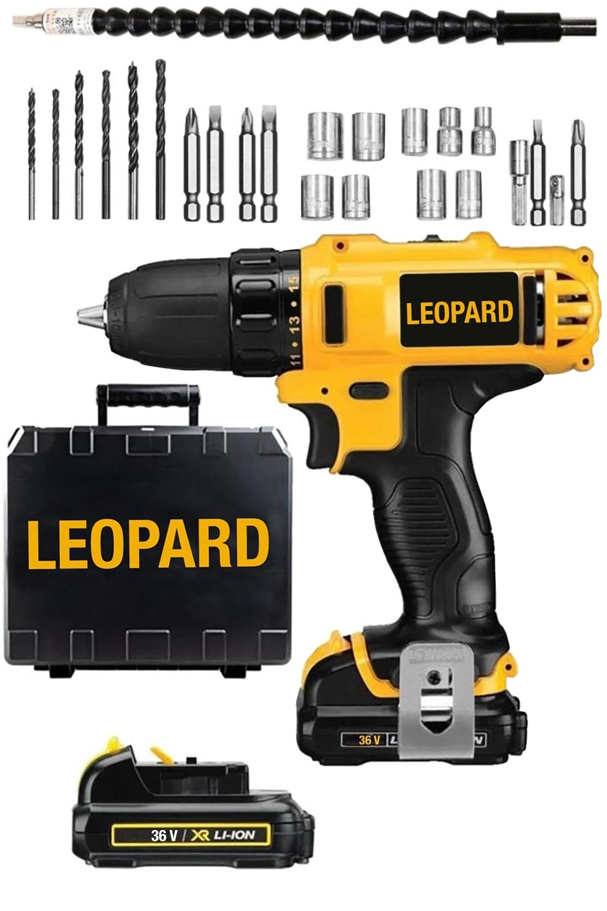 Leopard Xrx 36v 5ah Li Sjs Çift Metal Şanzuman Çift Akülü Şarjlı Matkap 27 Parça Set Hediyeli