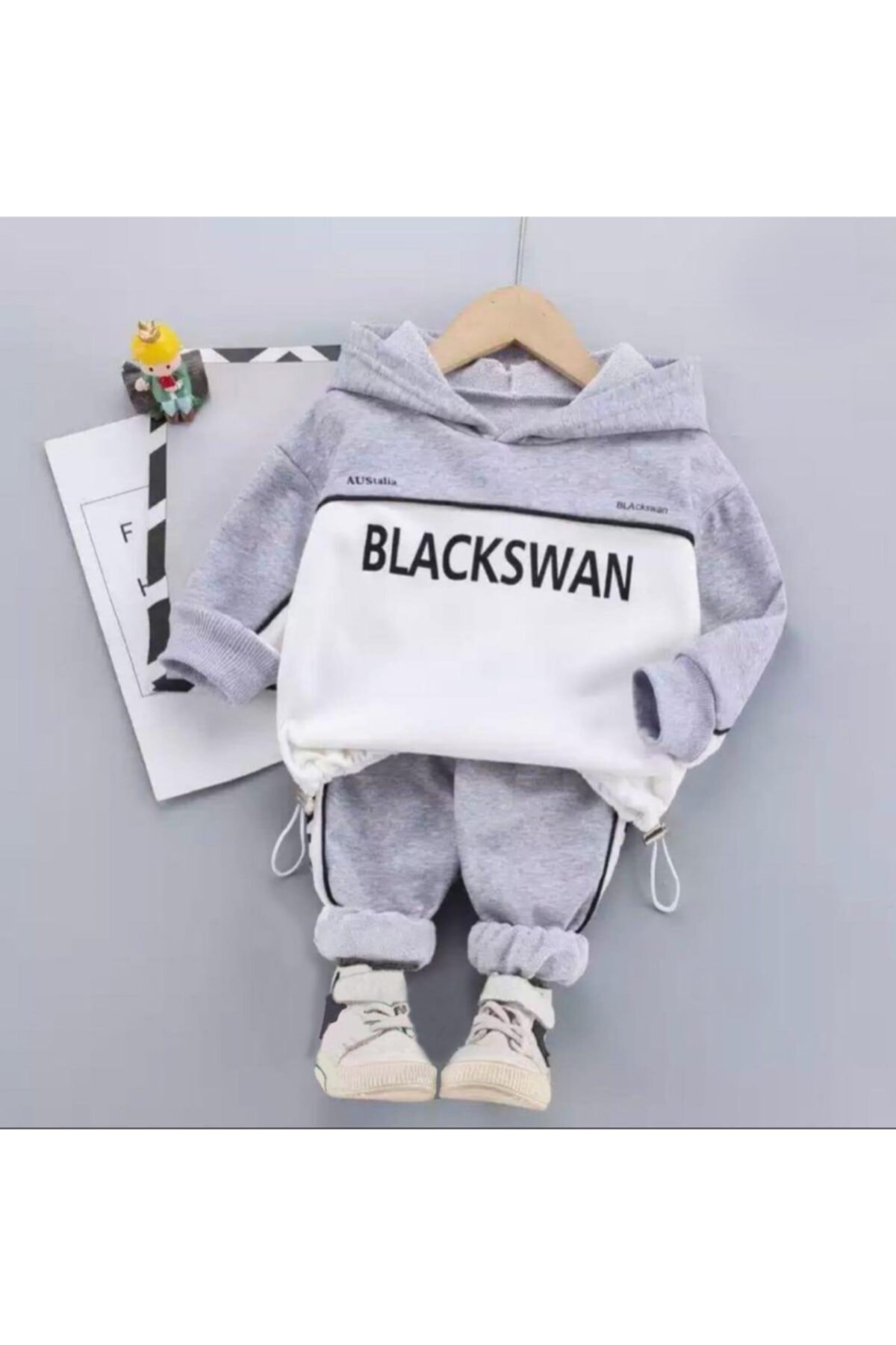 Beren Kids Blackswan Desenli Kapşonlu Bebek Alt Üst Takım