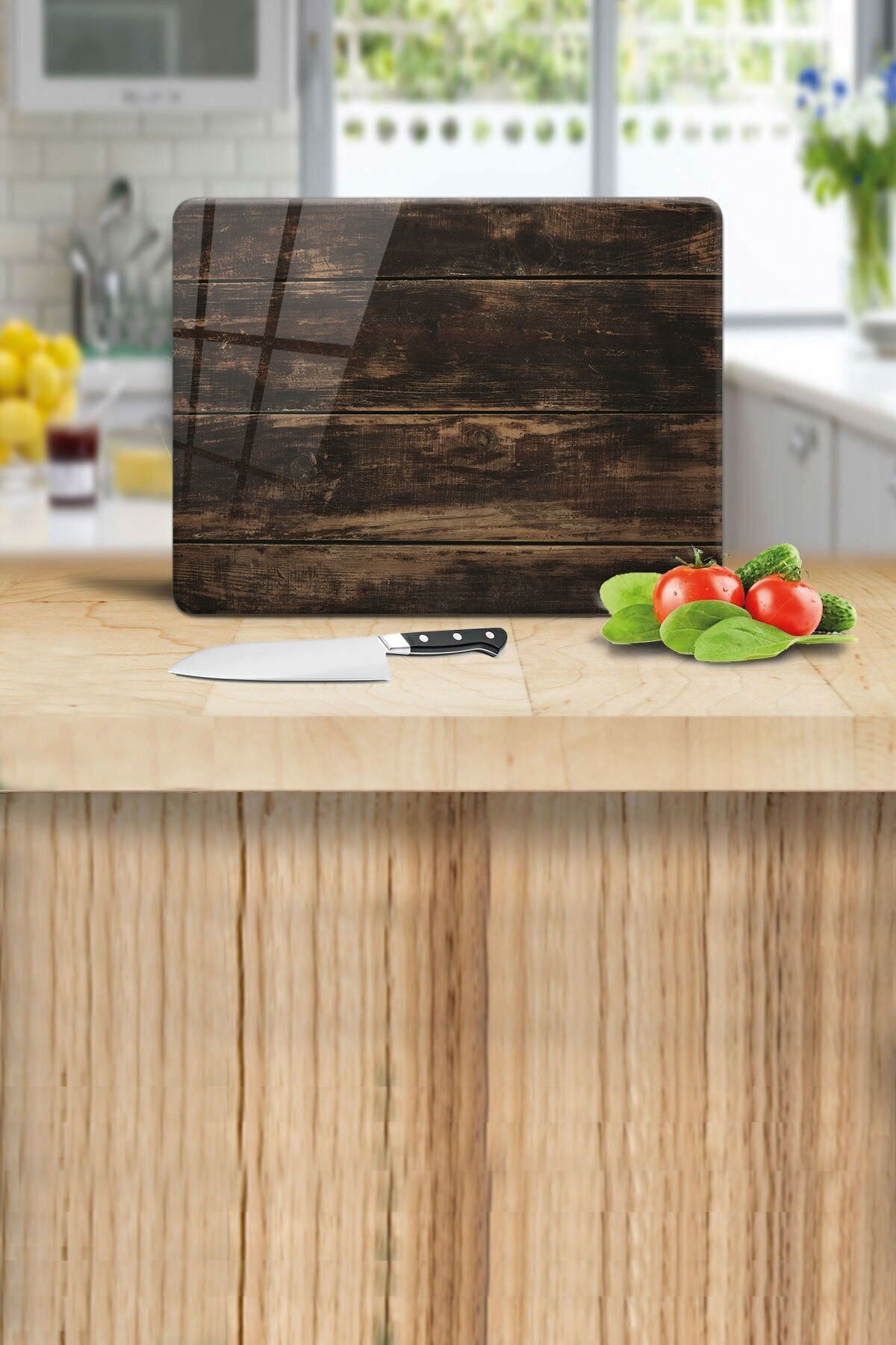 keskin ant bıçak Ahşap Tahta Görünümlü - Cam Kesme Ve Sunum Tahtası 20x30 Cm