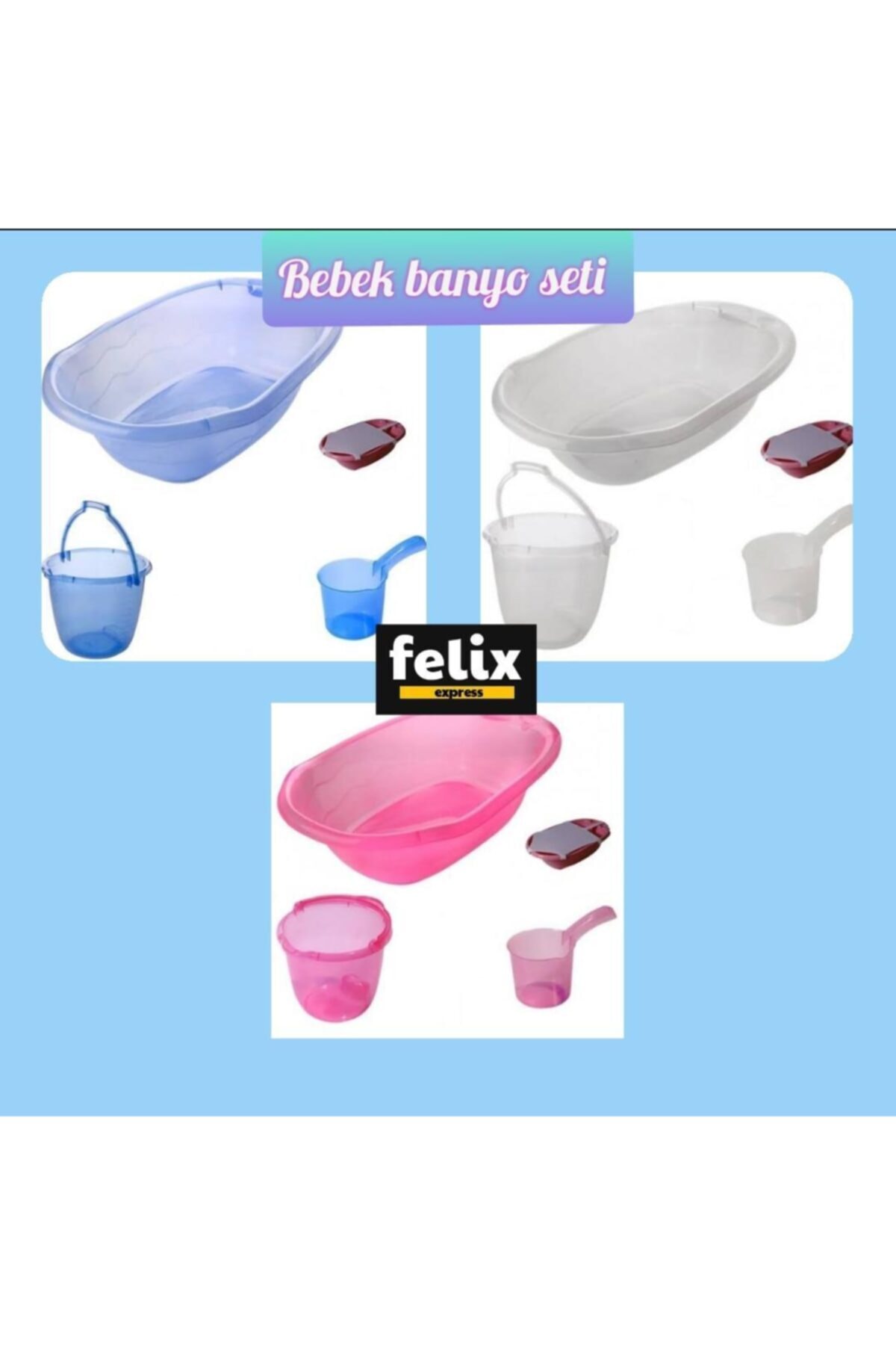 felix express 4'lü Bebek Banyo Seti Katlananır Küvet -maşrapa-sepet-kova