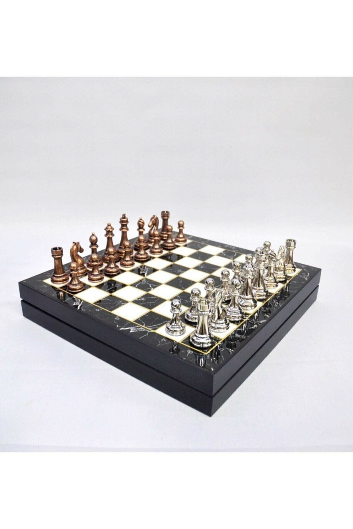 Revello Lüks Metal Satranç Takımı - Birinci Sınıf Krom Kaplama 35×35 Cm Sandıklı