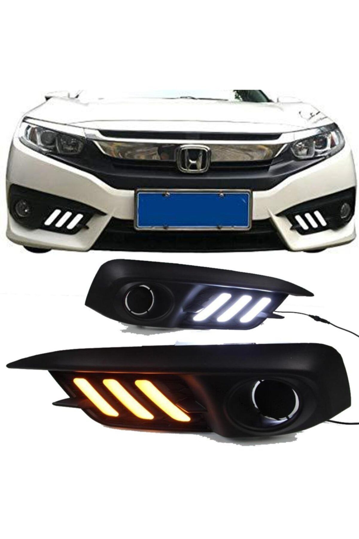 beyaztuning Honda Civic Fc5 Ön Sis Çerçevesi Ledli 3 Çizgili Hareketli