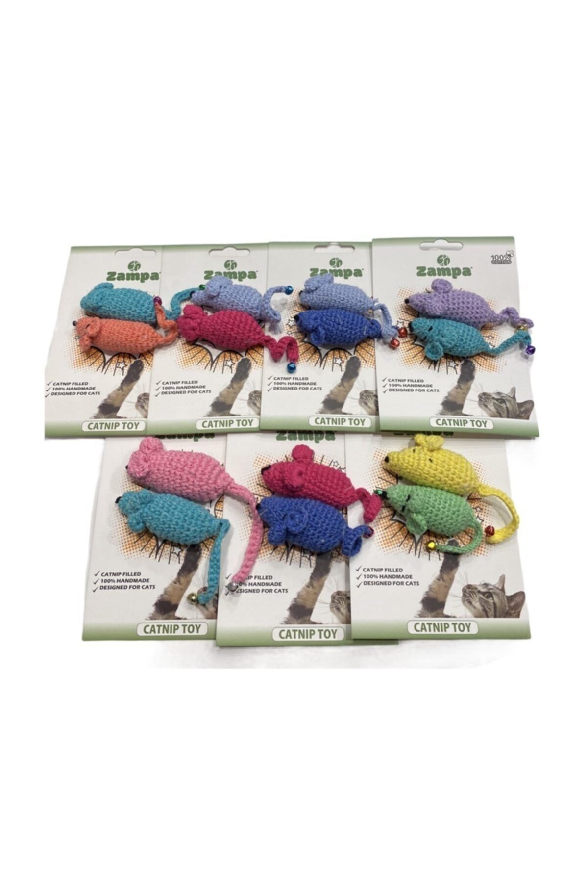 Zampa Zilli Catnipli Örgü Amigurumi Fare Kedi Oyuncağı 14 cm 2 Li