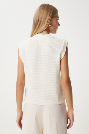 Kadın Kemik Şık Düğmeli Dokulu Triko Yelek DP00210 Image 7