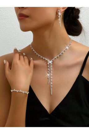 Su Yolu Kolye Küpe Ve Bileklik Set Özel Günler Düğün Nişan Abiye Set Gerdanlık Image 0