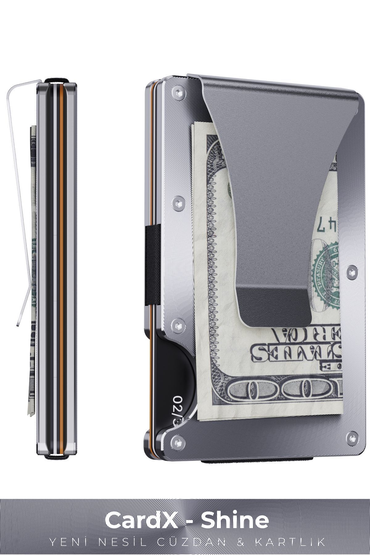 Cardx - Shine Clips - نسل جدید کیف پول مینیمالیست، نگهدارنده کارت - Rfid Blocking، زنان و مردان (نقره ای)