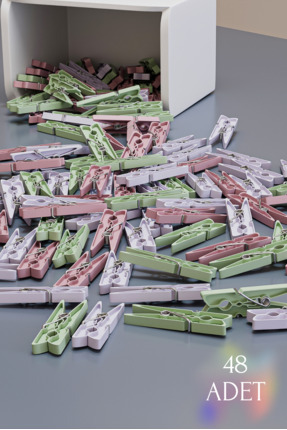 48 Adet Renkli Çamaşır Mandalı Plastik 48'li Klasik Çamaşır Mandalı Karışık Renk Image 0