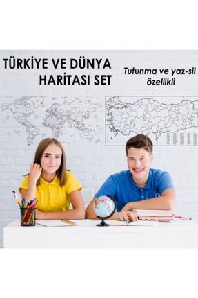 Dünya Ve Türkiye Haritası Seti Kağıt Tahta - Doldurulabilir Silgili Kalem Hediye Image 0