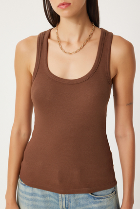 Kadın Kahverengi Beyaz 2'Li Fitilli Kalın Askılı Örme Atlet HJ00010 Image 8