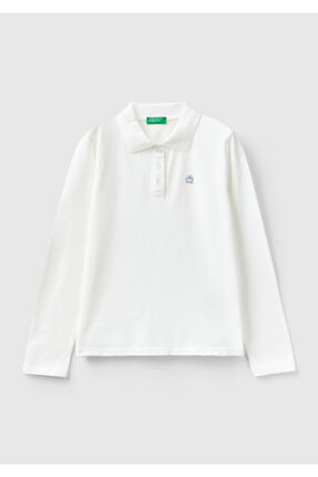 Kız Çocuk Krem Logo İşlemeli Polo T-Shirt Image 0