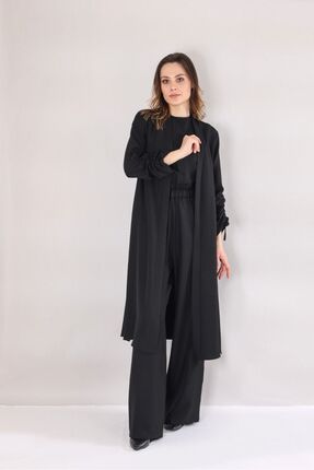 Kadın Siyah Pantolon Kimono Kaftan Takım Image 0