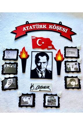 Meşaleli ve İmzalı Resimli Atatürk Köşesi Panosu Keçe / Atatürk Köşesi Okul Öncesi İlkokul Hazır Image 0