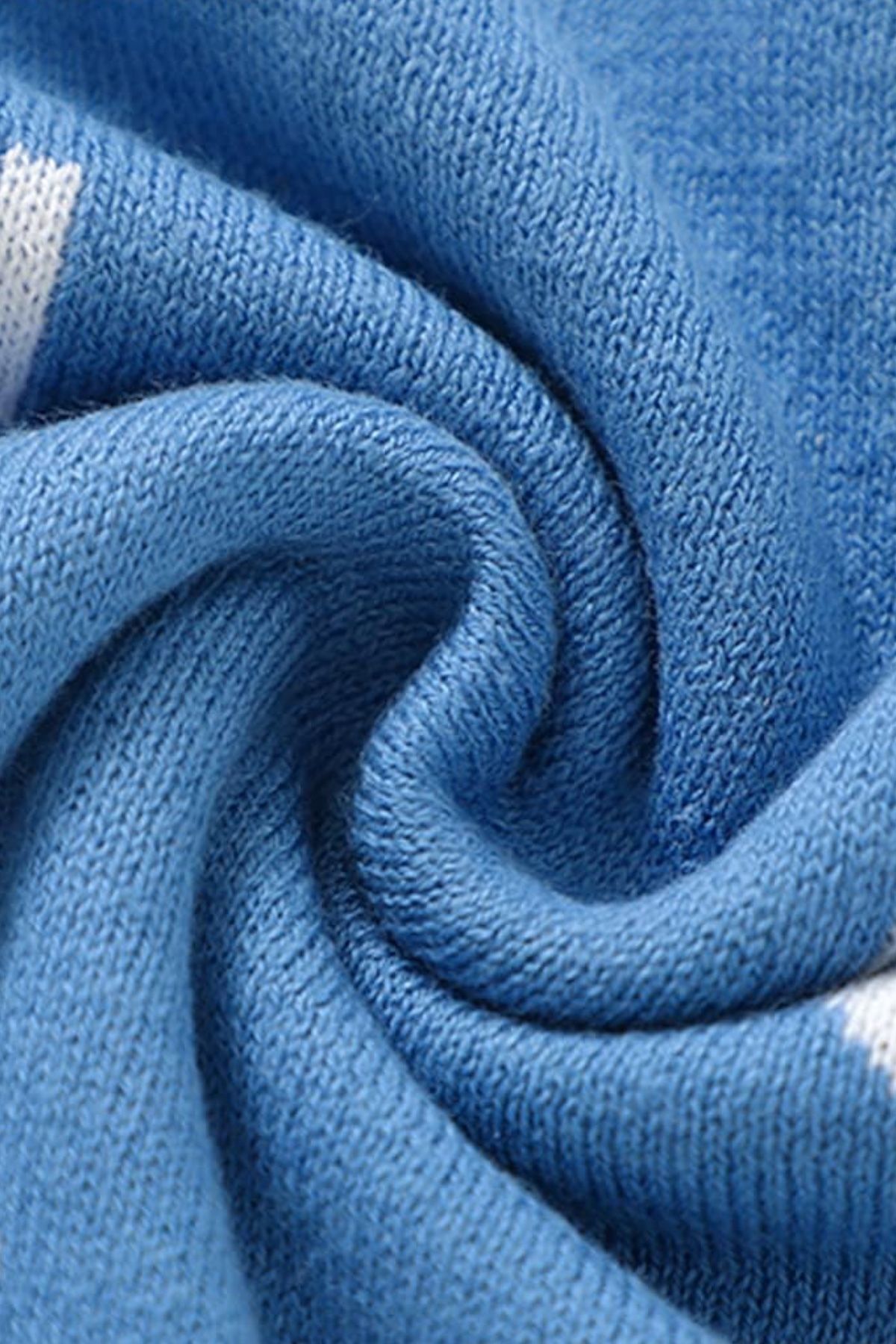 پتوی بافتنی نوزاد دختر و پسر 85cm x85cm آبی رنگین کمانی