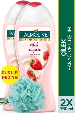 Body Butter Çilek Rüyası  Banyo ve Duş Jeli 750 ml x 2 Adet + Duş Lifi Hediye Image 0