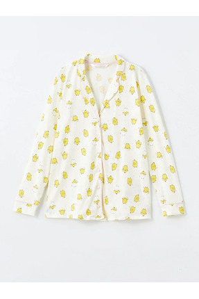 LCW DREAM Krem Baskılı Gömlek Yaka Desenli Hamile Pijama Takımı Image 1