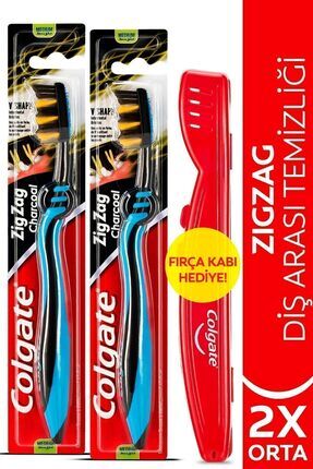 ZigZag Charcoal Diş Arası Temizliği Orta Diş Fırçası x 2 Adet + Diş Fırçası Kabı Hediye Image 0