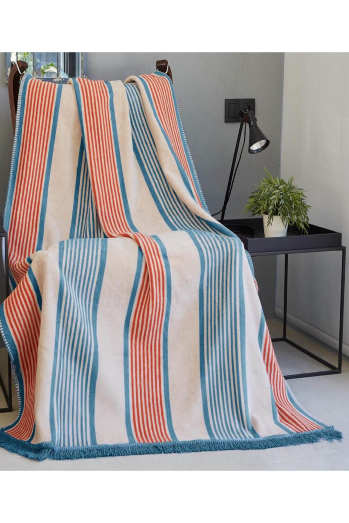 Dolce Bonita Home Pamuklu Tv Battaniye 127x155 Çizgili Mavi-gri