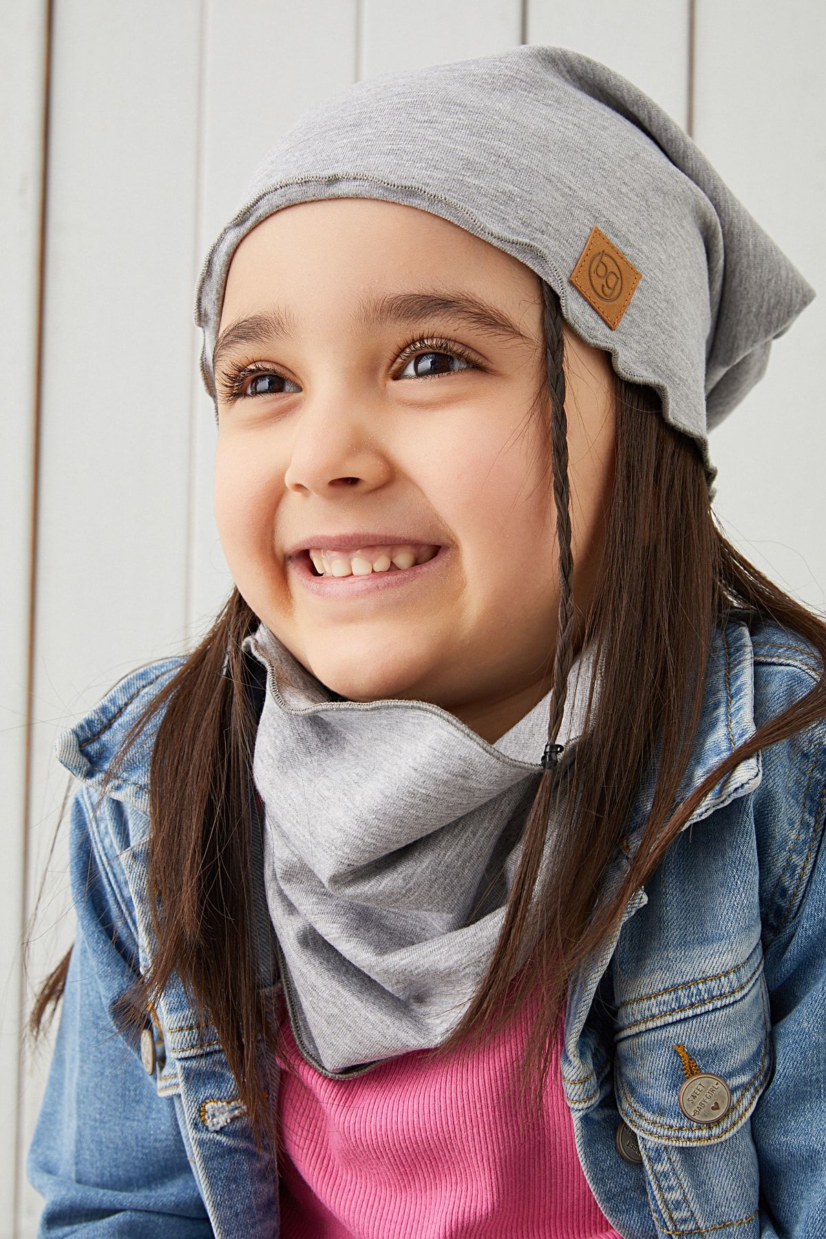 Babygiz Gray Baby Girl Beanie Neck Collar Set Soft 100 Cotton