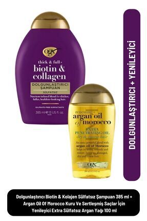 Dolgunlaştırıcı Biotin & Kolajen Şampuan + Kuru Ve Sertleşmiş Saçlar İçin Yenileyici Argan Yağı Image 0