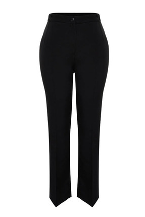 Siyah Straight/Düz Kesim Yüksek Bel Nervür Dikişli Dokuma Pantolon TBBSS22PL0301 Image 7
