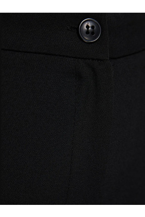 Siyah Straight/Düz Kesim Yüksek Bel Nervür Dikişli Dokuma Pantolon TBBSS22PL0301 Image 8
