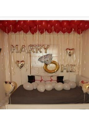 Marry Me Evlilik Teklifi Süsleme Seti Tektaş Folyo Balon Folyo Kalp Balon Image 0