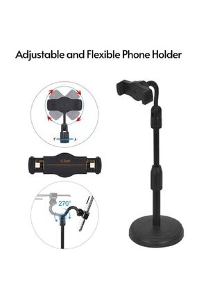 Masaüstü Teleskopik Telefon Tutucu Telefon Tutacağı Masa Üstü Siyah Image 4
