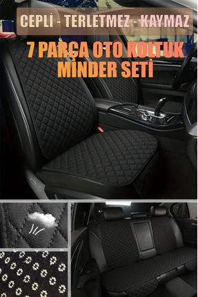 Tay Tüyü Oto Koltuk Minder 7 Parça Terletmez Kaymaz Cepli Siyah Nakış Image 0