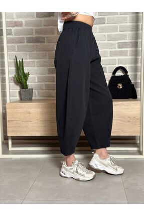 GABARDİN KUMAŞ BELİ LASTİKLİ ŞALVAR PANTOLON Image 0