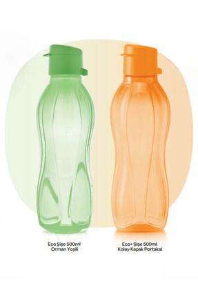 Eco Şişe 500 ml 2’li Set Eco Şişe 500ml Orman Yeşili + Eco Şişe 500ml Kolay Kapak Portakal Image 0