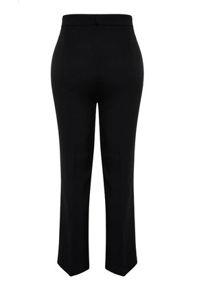 Siyah Straight/Düz Kesim Yüksek Bel Nervür Dikişli Dokuma Pantolon TBBSS22PL0301 Image 9