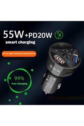 Araç Çakmaklık Şarjı - Type C Şarj Aleti - Usb Şarj - 55w Araba Çakmak Soket Şarj - Çakmak Şarj Image 1