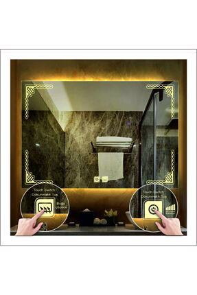 70x100 Cm Günışığı Ledli Tasarım Kumlamalı Dokunmatik Tuşlu Buğu Önleyicili Banyo Aynası Image 0