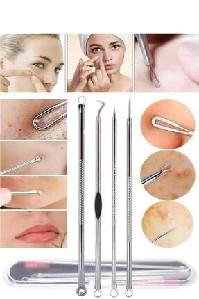 Komedon Akne Siyah Nokta Temizleyici 4'lü Set Paslanmaz Çelik Komedon Gümüş Komedon Kutulu Image 1