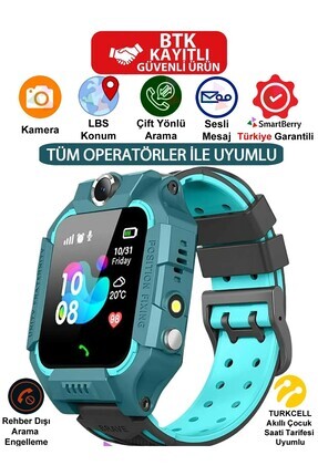 Lbs Konumlu Akıllı Çocuk Takip Saati Sim Kartlı Arama, Kameralı, Gizli Dinleme Özellikli - Yeşil Image 0