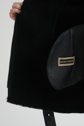 Siyah Hakiki Deri Kaban, Içi Kürklü, Bel Kemeri Detaylı, Uzun Kesim, Şık Tasarım - 114122 Image 7