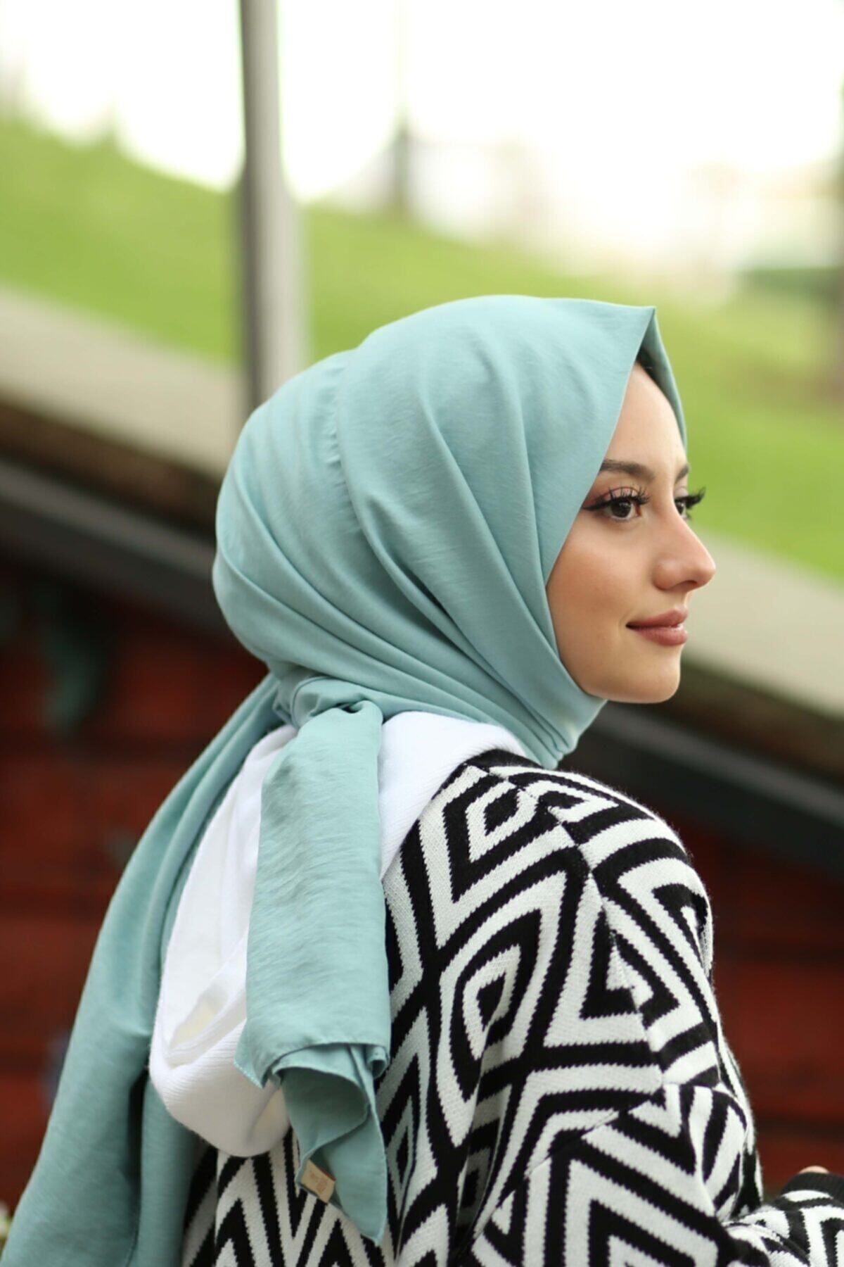 مدل شال جاز نخی کراس حجاب - سبز آبی
