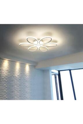 LEVENT Papatya Model Beyaz Kasa Beyaz Işık Ledli Modern Aydınlatmalı 60 CM Ledli Avize Image 0