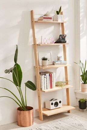 5 Elisra Ahşap Merdiven Kitaplık 30 cm Ahşap 151 cm Klasik Kahverengi Klasik 50 cm Klasik Ahşap Image 0