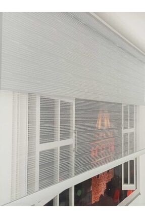 Çift Mekanizmalı Beyaz Simli Tül, 1.sınıf Kalite %85 Güneşi Kesen Gri Mat Stor Image 0
