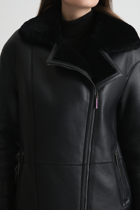 Siyah Hakiki Deri Kaban, Içi Kürklü, Bel Kemeri Detaylı, Uzun Kesim, Şık Tasarım - 114122 Image 5